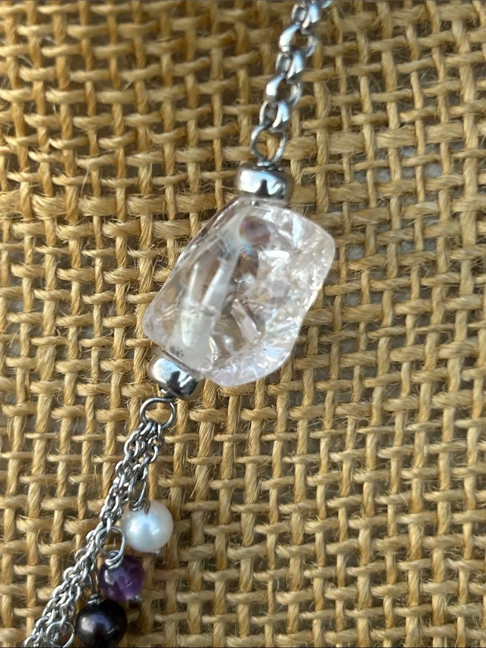 Multi-Strand Glass Crystal and Faux Pearls Lariat Necklace - Picture 5 of 11